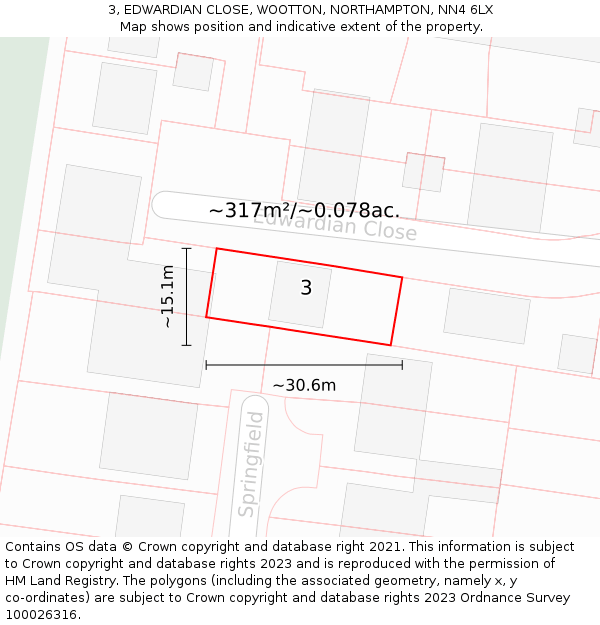 3, EDWARDIAN CLOSE, WOOTTON, NORTHAMPTON, NN4 6LX: Plot and title map