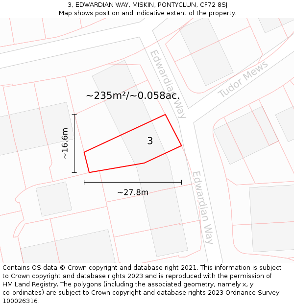 3, EDWARDIAN WAY, MISKIN, PONTYCLUN, CF72 8SJ: Plot and title map