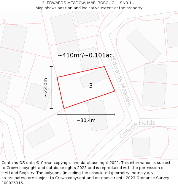 3, EDWARDS MEADOW, MARLBOROUGH, SN8 1UL: Plot and title map