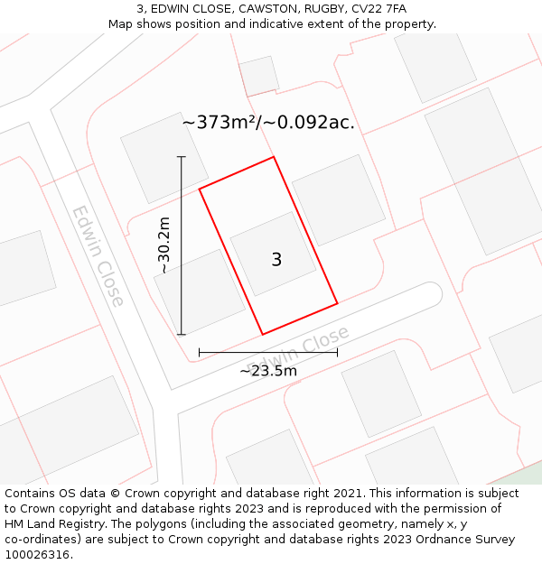 3, EDWIN CLOSE, CAWSTON, RUGBY, CV22 7FA: Plot and title map