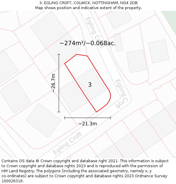 3, EGLING CROFT, COLWICK, NOTTINGHAM, NG4 2DB: Plot and title map