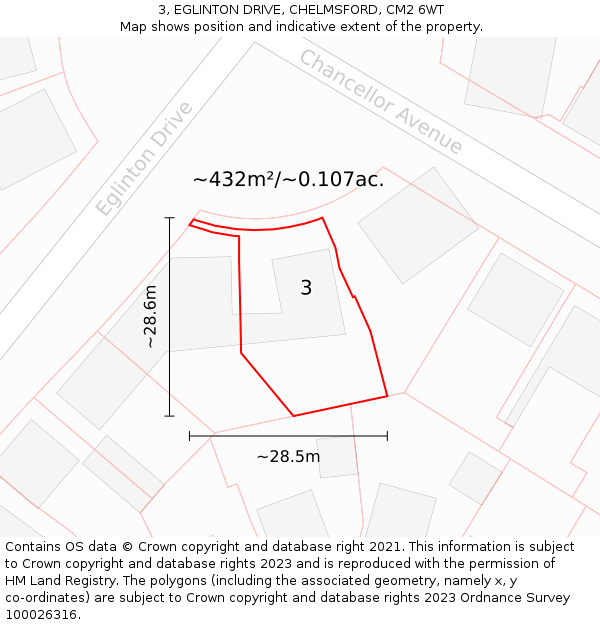 3, EGLINTON DRIVE, CHELMSFORD, CM2 6WT: Plot and title map