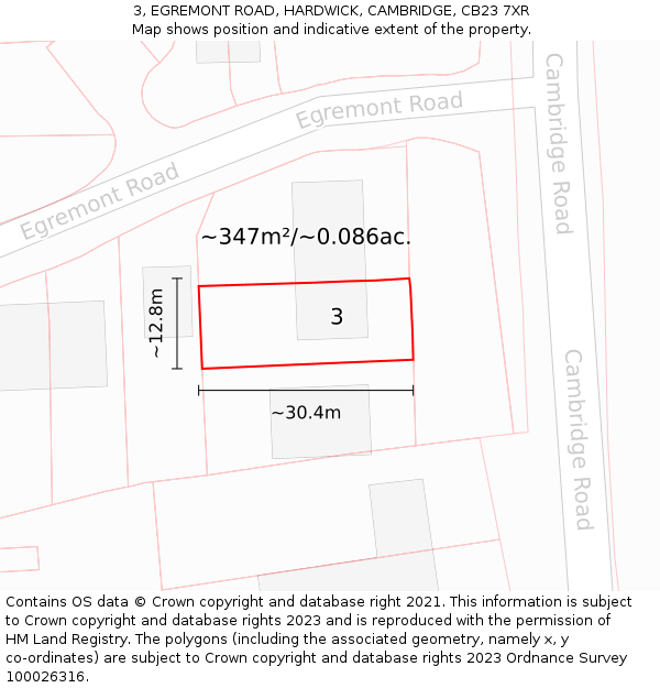 3, EGREMONT ROAD, HARDWICK, CAMBRIDGE, CB23 7XR: Plot and title map