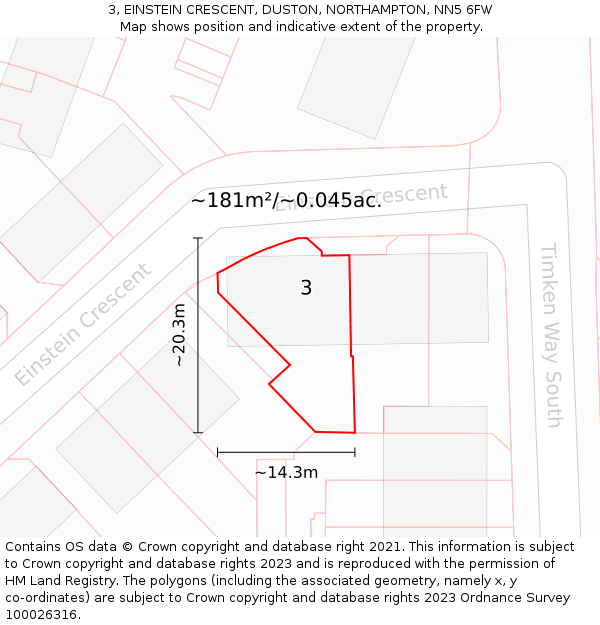 3, EINSTEIN CRESCENT, DUSTON, NORTHAMPTON, NN5 6FW: Plot and title map