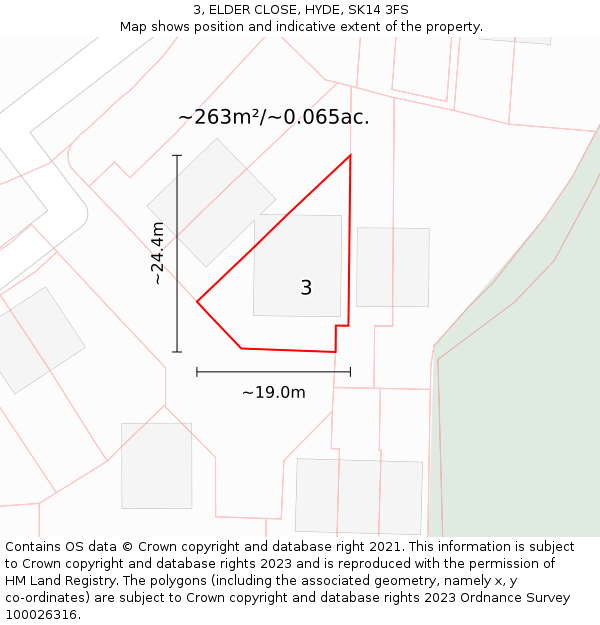 3, ELDER CLOSE, HYDE, SK14 3FS: Plot and title map