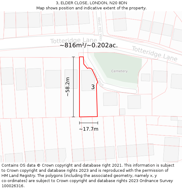 3, ELDER CLOSE, LONDON, N20 8DN: Plot and title map