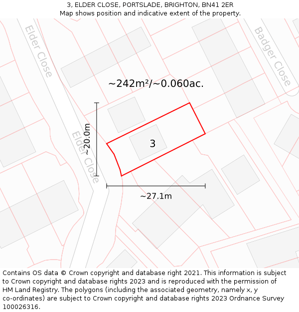 3, ELDER CLOSE, PORTSLADE, BRIGHTON, BN41 2ER: Plot and title map