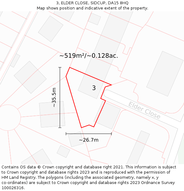 3, ELDER CLOSE, SIDCUP, DA15 8HQ: Plot and title map