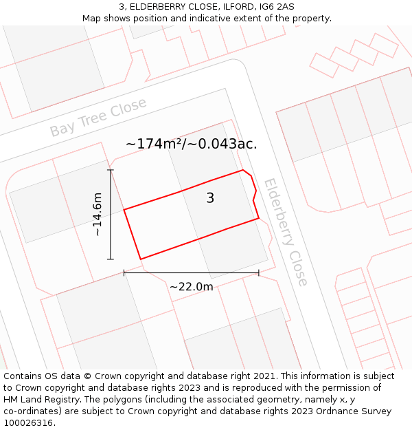 3, ELDERBERRY CLOSE, ILFORD, IG6 2AS: Plot and title map