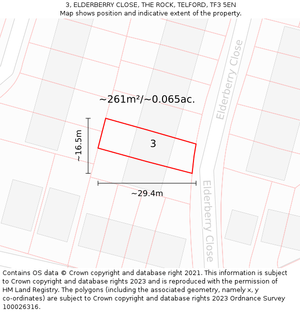 3, ELDERBERRY CLOSE, THE ROCK, TELFORD, TF3 5EN: Plot and title map