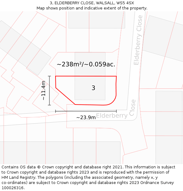 3, ELDERBERRY CLOSE, WALSALL, WS5 4SX: Plot and title map