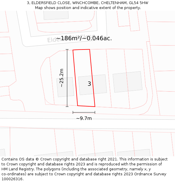 3, ELDERSFIELD CLOSE, WINCHCOMBE, CHELTENHAM, GL54 5HW: Plot and title map