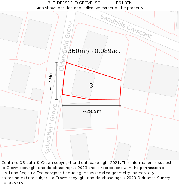 3, ELDERSFIELD GROVE, SOLIHULL, B91 3TN: Plot and title map