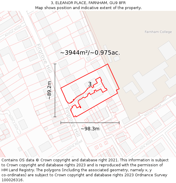3, ELEANOR PLACE, FARNHAM, GU9 8FR: Plot and title map