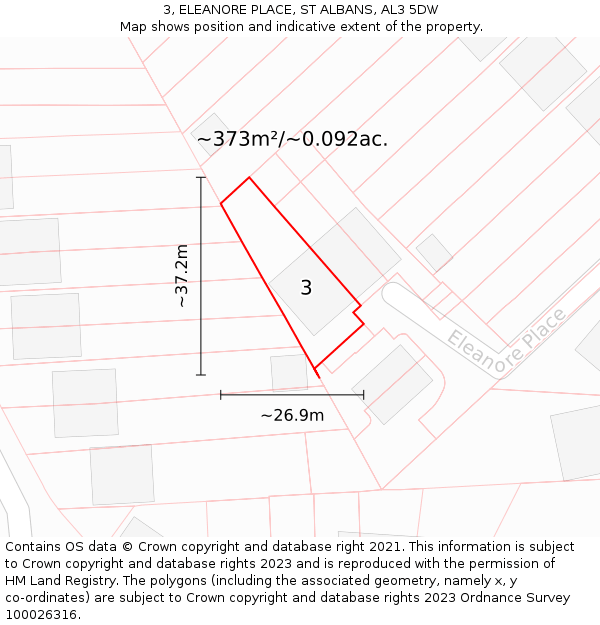 3, ELEANORE PLACE, ST ALBANS, AL3 5DW: Plot and title map