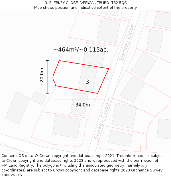 3, ELERKEY CLOSE, VERYAN, TRURO, TR2 5QS: Plot and title map