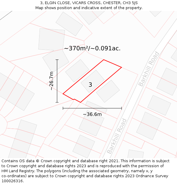 3, ELGIN CLOSE, VICARS CROSS, CHESTER, CH3 5JS: Plot and title map