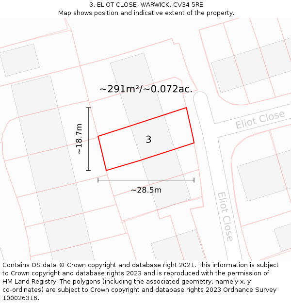 3, ELIOT CLOSE, WARWICK, CV34 5RE: Plot and title map