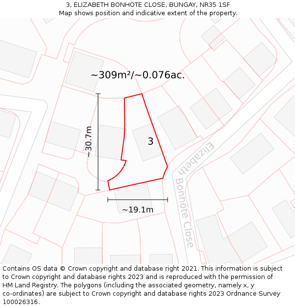 3, ELIZABETH BONHOTE CLOSE, BUNGAY, NR35 1SF: Plot and title map