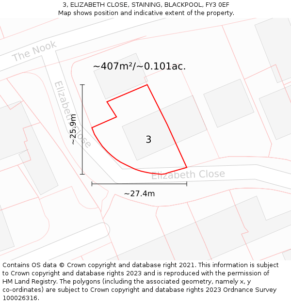 3, ELIZABETH CLOSE, STAINING, BLACKPOOL, FY3 0EF: Plot and title map