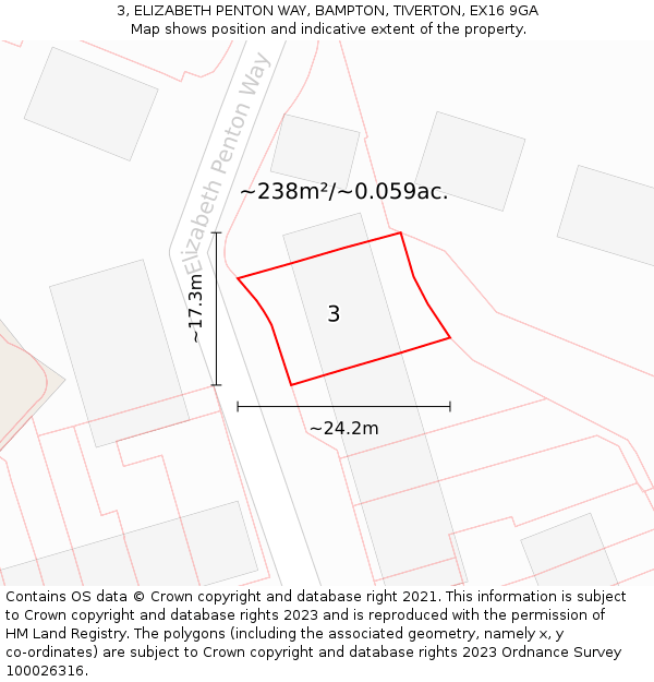 3, ELIZABETH PENTON WAY, BAMPTON, TIVERTON, EX16 9GA: Plot and title map