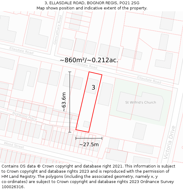 3, ELLASDALE ROAD, BOGNOR REGIS, PO21 2SG: Plot and title map