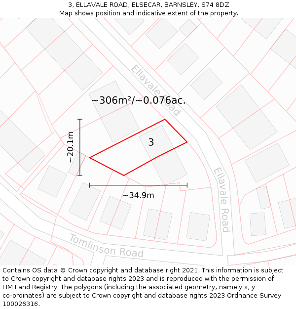 3, ELLAVALE ROAD, ELSECAR, BARNSLEY, S74 8DZ: Plot and title map