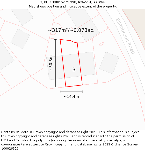 3, ELLENBROOK CLOSE, IPSWICH, IP2 9WH: Plot and title map