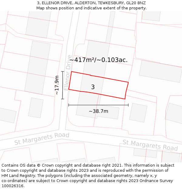 3, ELLENOR DRIVE, ALDERTON, TEWKESBURY, GL20 8NZ: Plot and title map