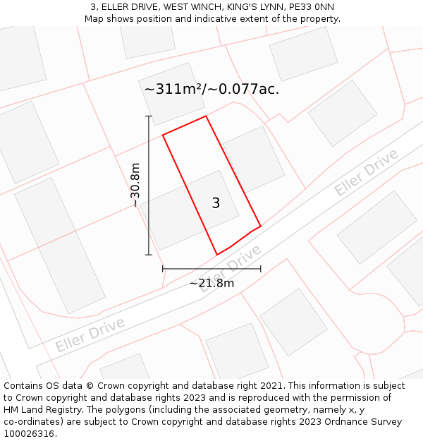 3, ELLER DRIVE, WEST WINCH, KING'S LYNN, PE33 0NN: Plot and title map