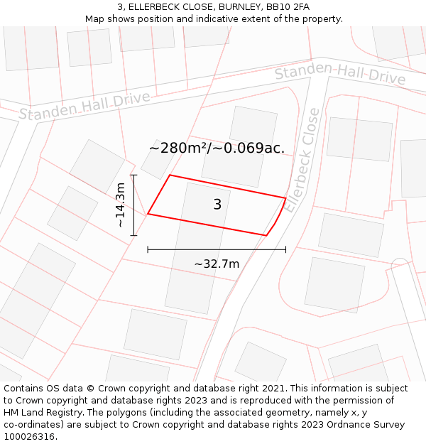 3, ELLERBECK CLOSE, BURNLEY, BB10 2FA: Plot and title map