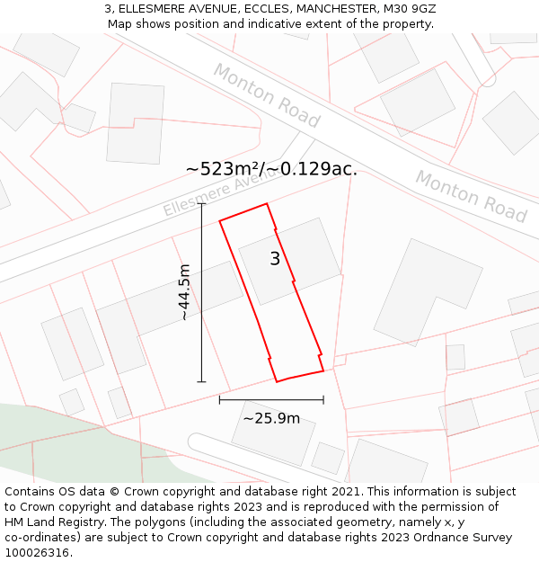 3, ELLESMERE AVENUE, ECCLES, MANCHESTER, M30 9GZ: Plot and title map