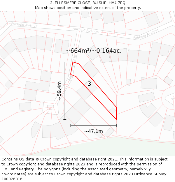 3, ELLESMERE CLOSE, RUISLIP, HA4 7PQ: Plot and title map