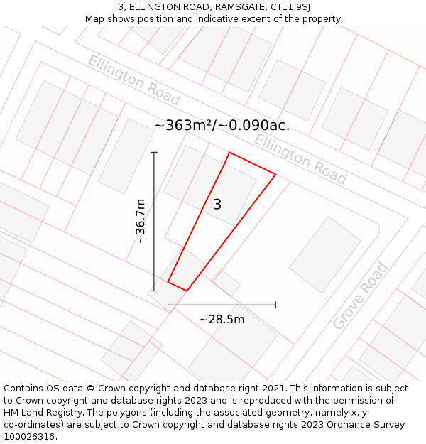 3, ELLINGTON ROAD, RAMSGATE, CT11 9SJ: Plot and title map