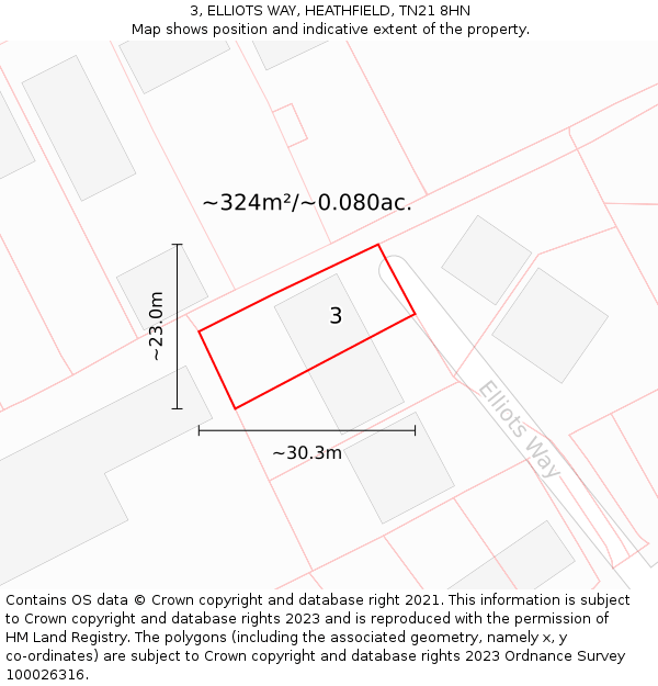 3, ELLIOTS WAY, HEATHFIELD, TN21 8HN: Plot and title map