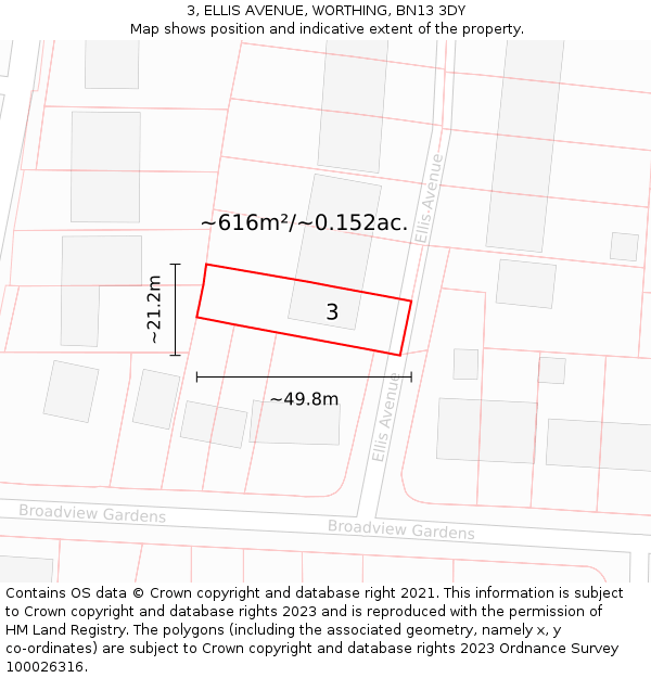 3, ELLIS AVENUE, WORTHING, BN13 3DY: Plot and title map