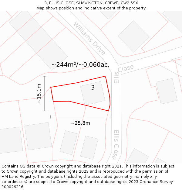 3, ELLIS CLOSE, SHAVINGTON, CREWE, CW2 5SX: Plot and title map