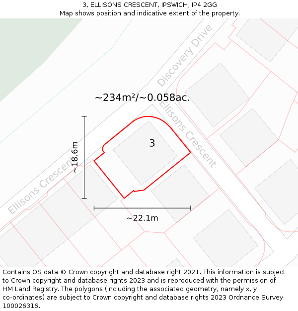 3, ELLISONS CRESCENT, IPSWICH, IP4 2GG: Plot and title map