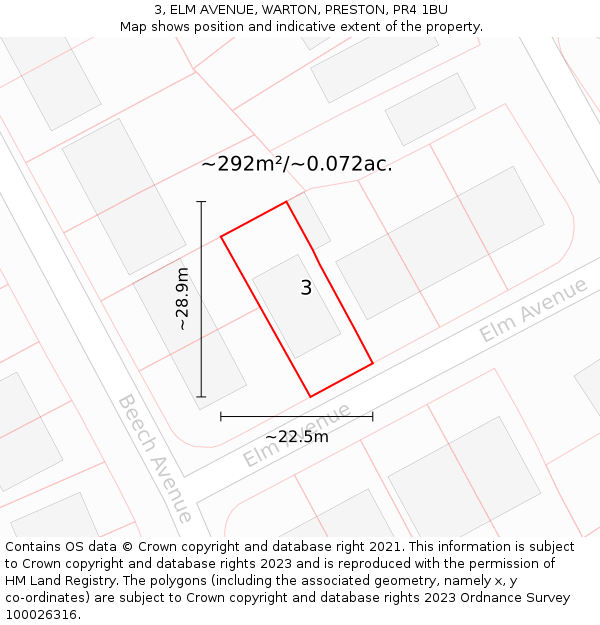 3, ELM AVENUE, WARTON, PRESTON, PR4 1BU: Plot and title map