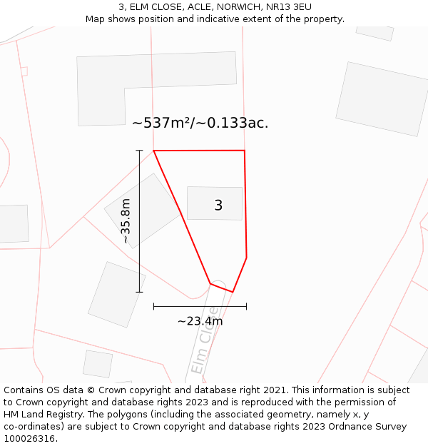 3, ELM CLOSE, ACLE, NORWICH, NR13 3EU: Plot and title map