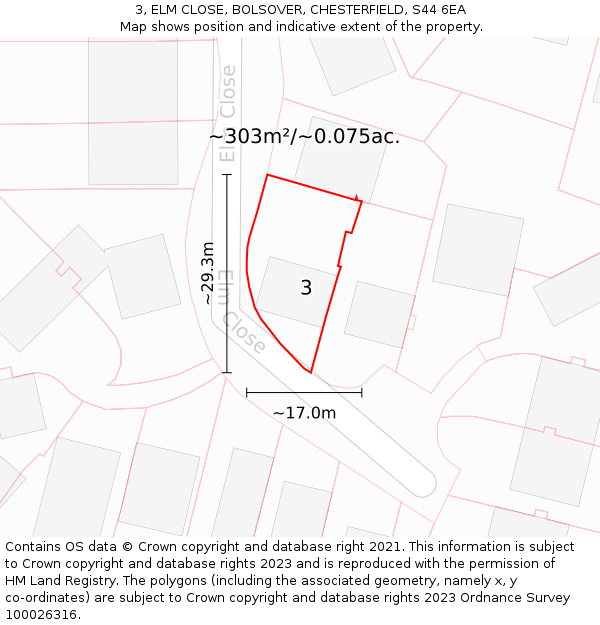 3, ELM CLOSE, BOLSOVER, CHESTERFIELD, S44 6EA: Plot and title map