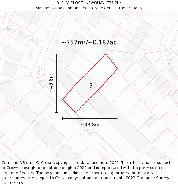 3, ELM CLOSE, NEWQUAY, TR7 2LN: Plot and title map