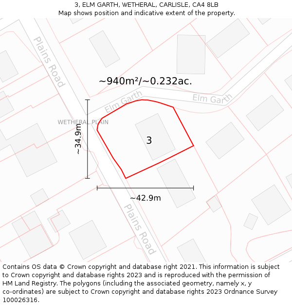 3, ELM GARTH, WETHERAL, CARLISLE, CA4 8LB: Plot and title map