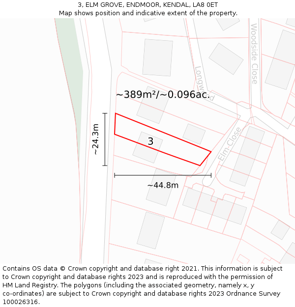 3, ELM GROVE, ENDMOOR, KENDAL, LA8 0ET: Plot and title map