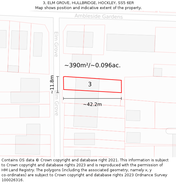 3, ELM GROVE, HULLBRIDGE, HOCKLEY, SS5 6ER: Plot and title map