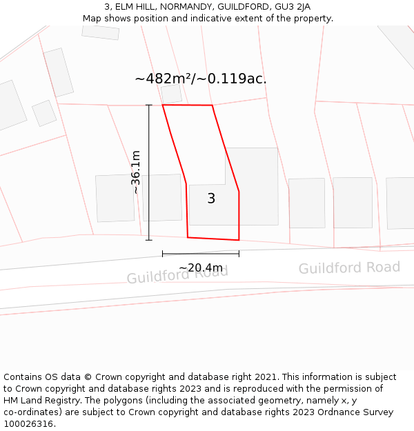 3, ELM HILL, NORMANDY, GUILDFORD, GU3 2JA: Plot and title map