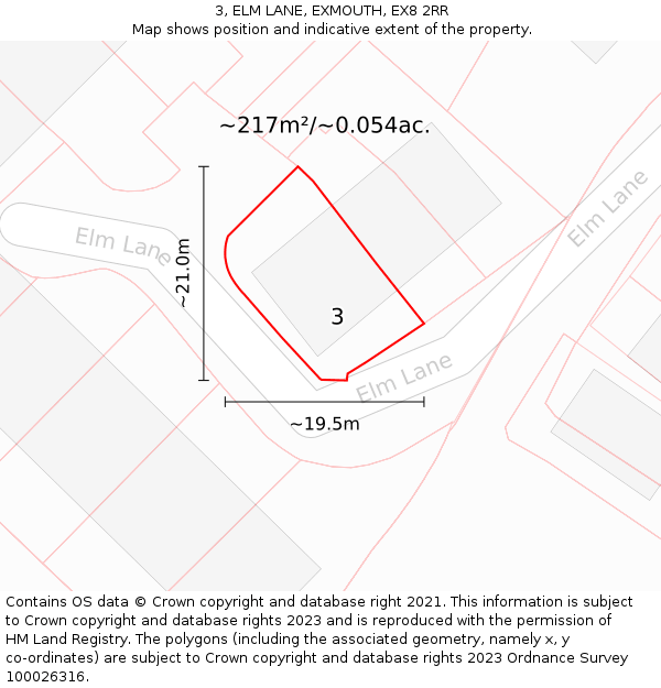3, ELM LANE, EXMOUTH, EX8 2RR: Plot and title map