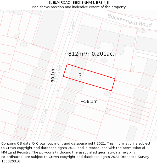 3, ELM ROAD, BECKENHAM, BR3 4JB: Plot and title map