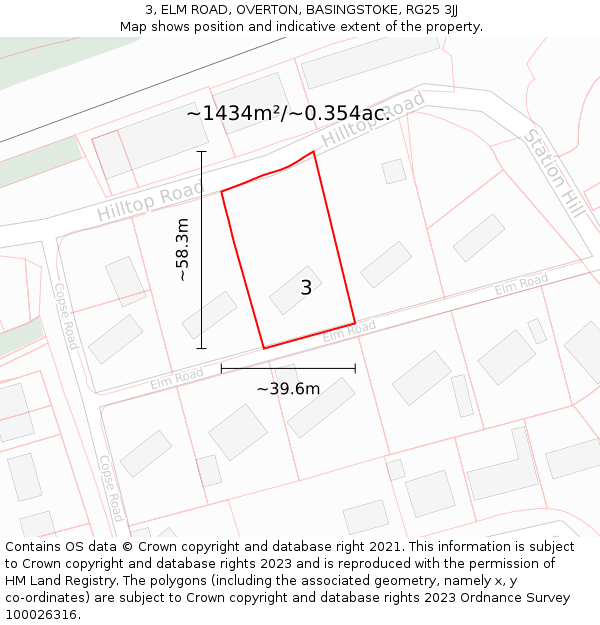 3, ELM ROAD, OVERTON, BASINGSTOKE, RG25 3JJ: Plot and title map