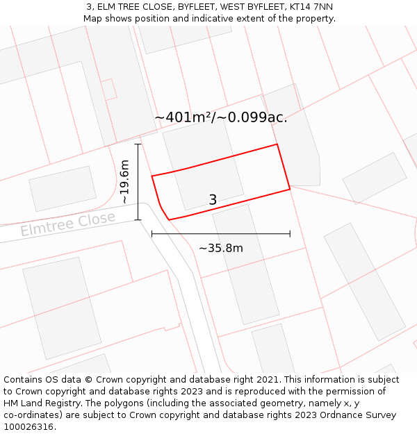 3, ELM TREE CLOSE, BYFLEET, WEST BYFLEET, KT14 7NN: Plot and title map
